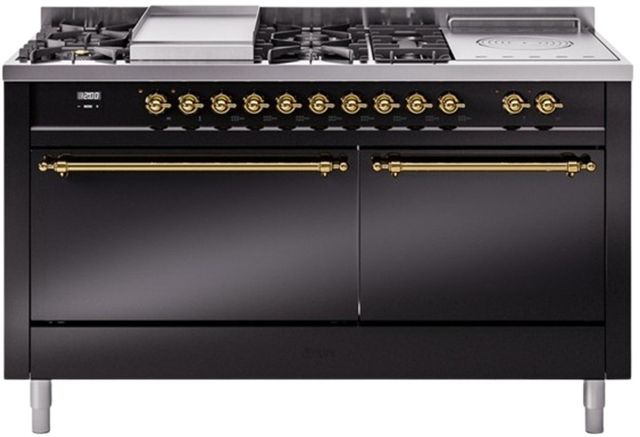 Ilve® Nostalgie II Series 60" Glossy Black Pro Style Dual Fuel Range-0