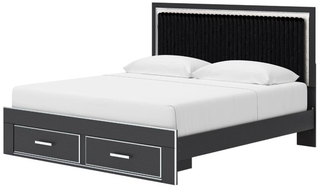 Signature Design by Ashley® Zuraleus Matte Black King Upholstered Panel Storage Bed-4