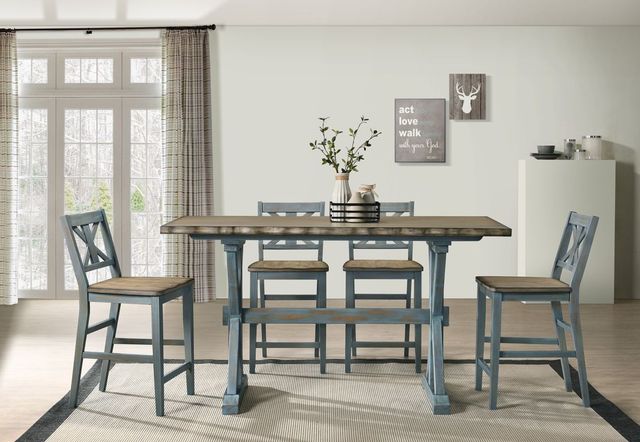 Bernards Summerville II Brown Counter Dining Table with Blue Base-1
