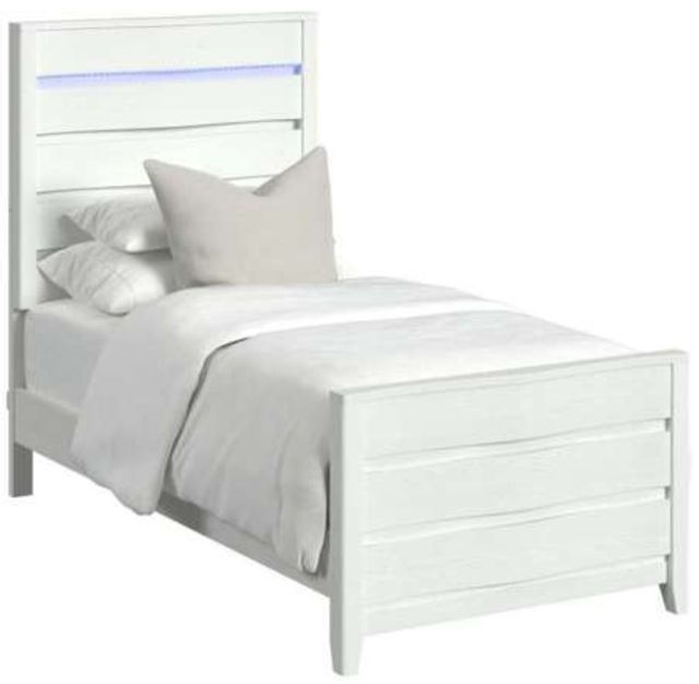 Elements International Tobias White Twin Panel Bed with LED-0