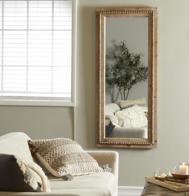 Deco Marche Washed Brown Rectangular Beaded Wall Mirror-4