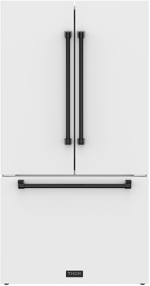 Thor Kitchen Gordon Ramsay Series 36" White French Door Counter Depth Refrigerator with Ice Maker & Black Hardware-0