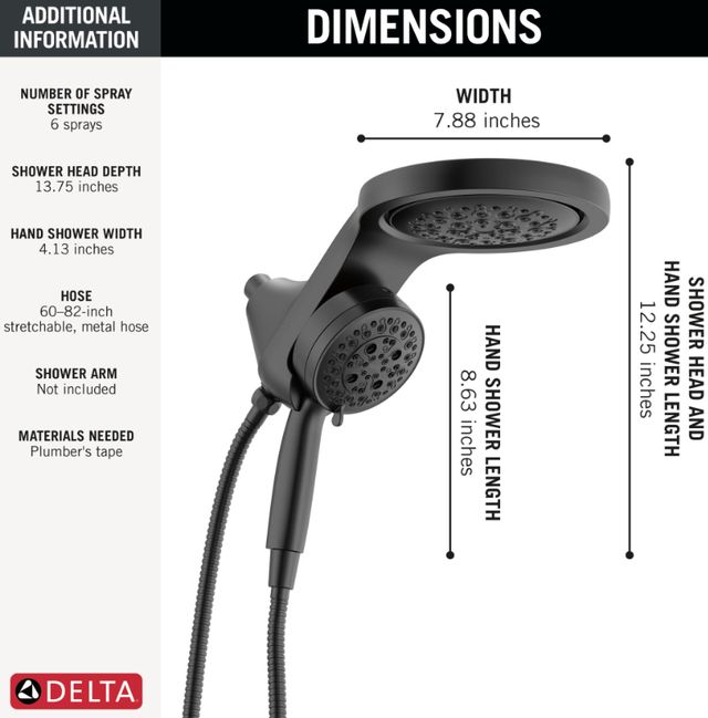 Delta Universal Showering Matte Black 2.5 GPM 6-Setting HydroRain® with ProClean®-2