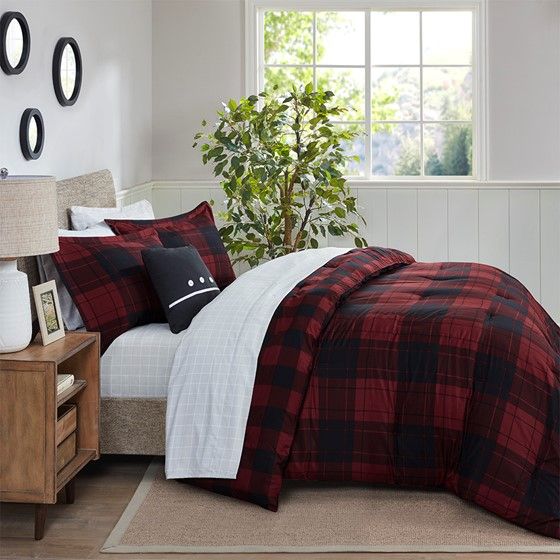 Olliix by Madison Park Everest Red Plaid King Reversible Complete Bedding Set-2