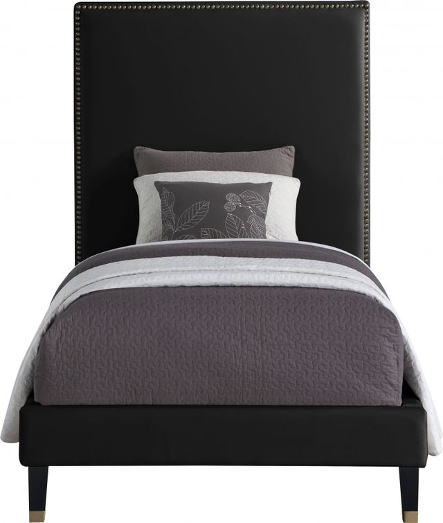 Meridian Furniture Harlie Black Velvet Twin Bed-1