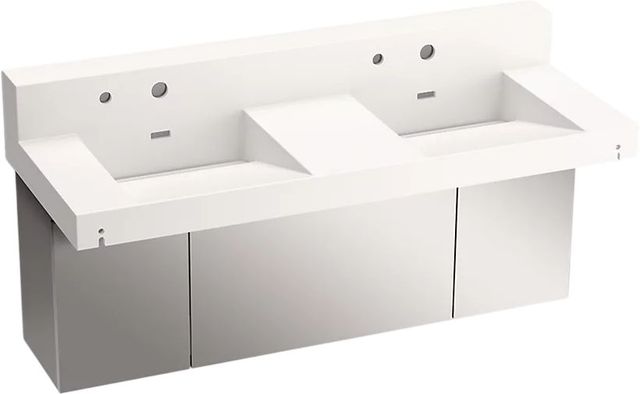 KOHLER® Constellation™ Designer White 60" Wall-Mount Basin Lavatory System with Backsplash and Stainless Steel Shroud-0