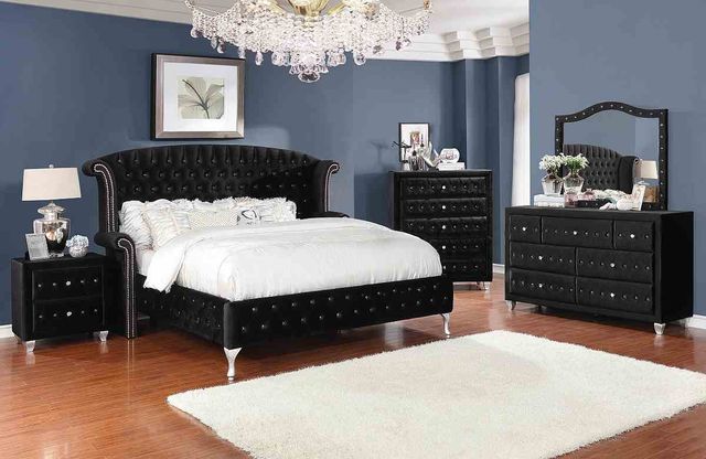 Coaster® Deanna 4-Piece Black Queen Upholstered Bedroom Set-0