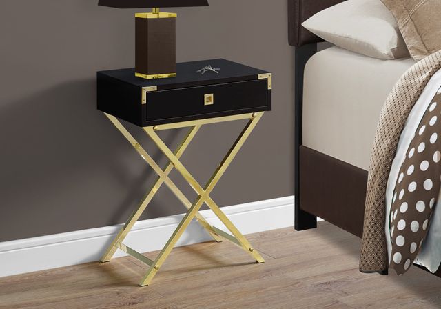Monarch Specialties Inc. Espresso 24"H  Accent Table with Gold Metal Legs-1