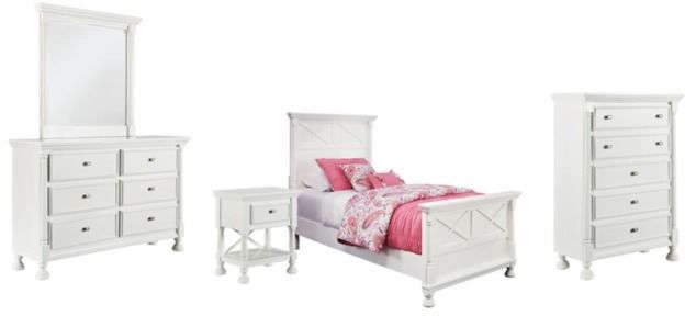 Signature Design by Ashley® Kaslyn 5-Piece White Twin Panel Bed Set-0