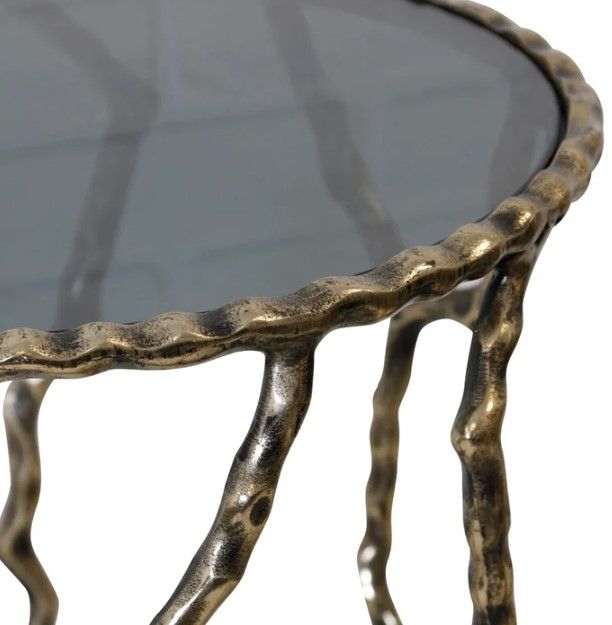 StyleCraft Twigs 2-Piece Glass on Top Nesting Table with Gold Cast Alluminum Base Set-1