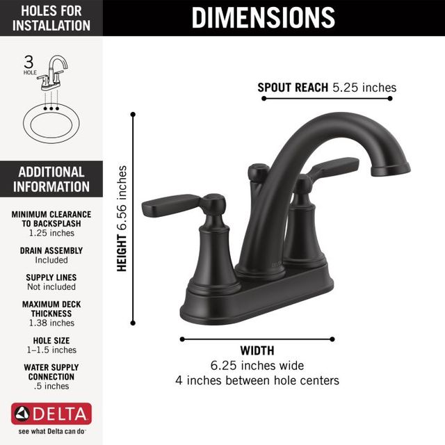 Delta Woodhurst® Matte Black 2-Handle Centerset Bathroom Faucet-3