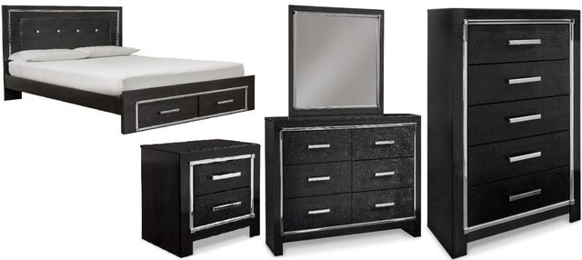 Signature Design by Ashley® Kaydell 5-Piece Black Queen Storage Panel Bed Set-0