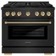 ZLINE Autograph Edition Paramount 36" Black Stainless Steel/Polished Gold Helix Handle Freestanding Gas Range with 6 Burner Cooktop and Convection Gas Oven-0