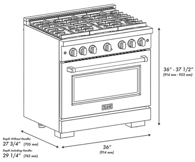 ZLINE Autograph Edition Paramount 36" 5.2 Cu. Ft. Stainless Steel Gas Range with 6 Burner DuoPro™ Cooktop and Convection Gas Oven with Polished Nickel Helix Handle and Accents-2
