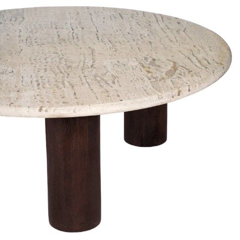 Moe's Home Collection Landon Beige Travertine Coffee Table with Mango Wood Legs-2