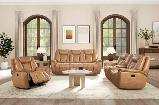 Corinthian Furniture Jordan Camel Power Reclining Console Loveseat with Headrest-1
