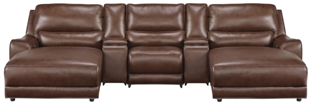 Signature Design by Ashley® Silverbrooke 5-Piece Canyon Power Reclining Sectional with Double Chaise and Storage Consoles