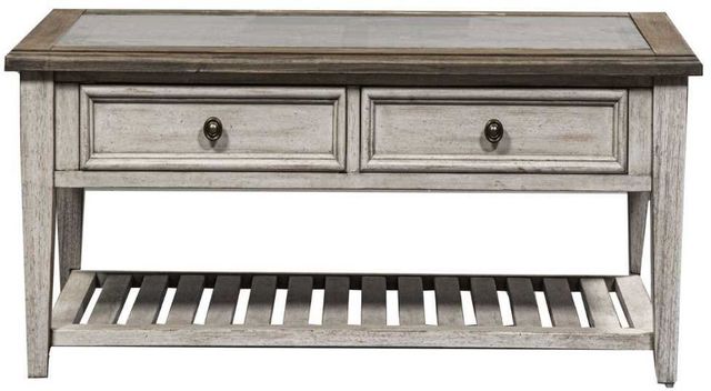 Liberty Furniture Heartland Glass Top Tile Cocktail Table with Antique White Base-0