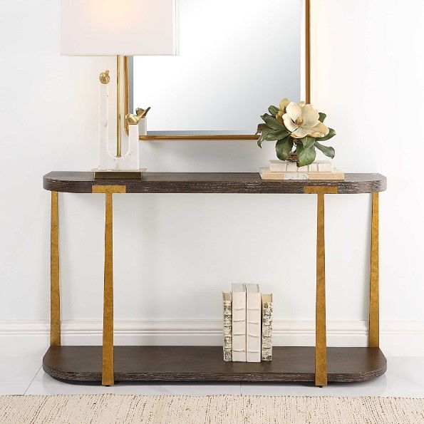 Uttermost® Palisade Walnut Console Table with Antique Gold Frame-1