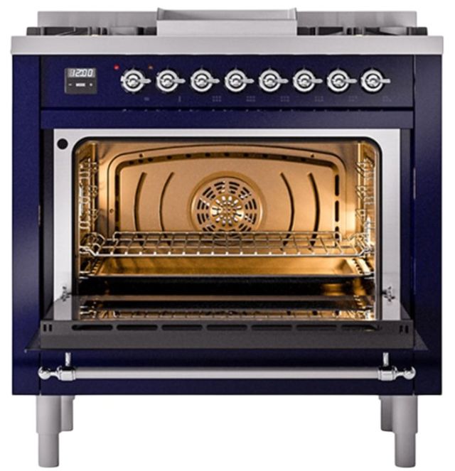 Ilve® Nostalgie II Noblesse 36'' Midnight Blue Pro Style Dual Fuel Range with Chrome Trim-2