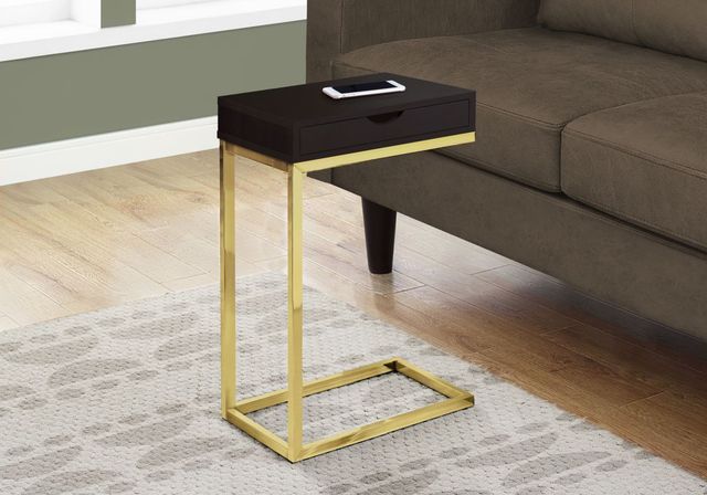 Monarch Specialties Inc. Espresso Drawer Accent Tables with Gold Metal Base-2