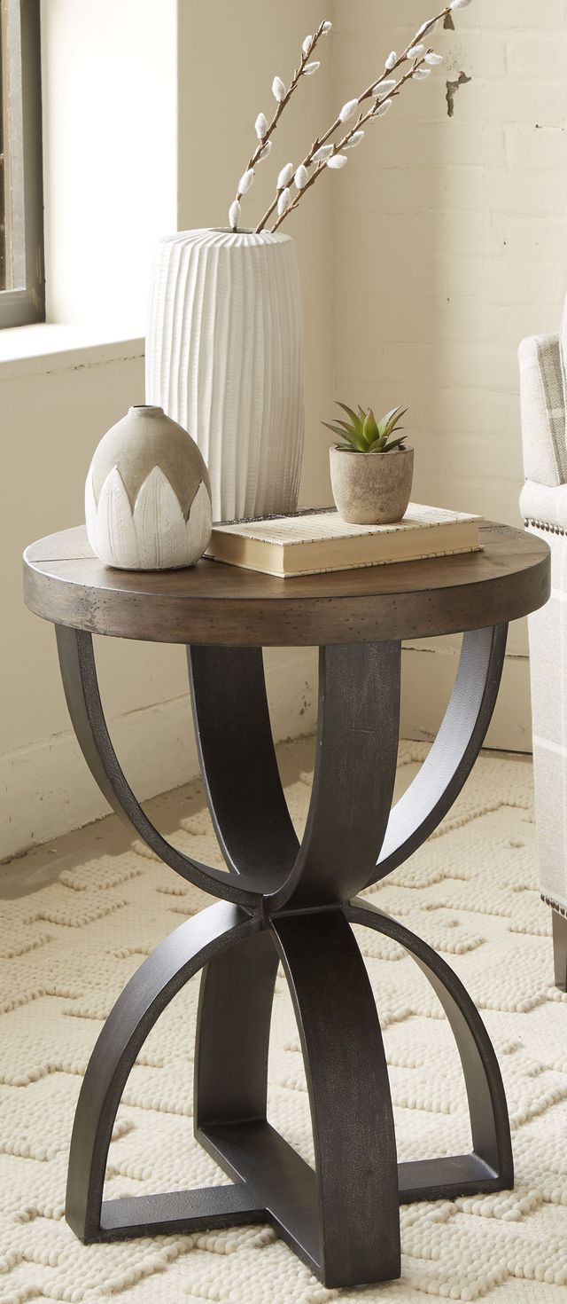 Magnussen Home® Bowden Rustic Honey Accent Table with Black Metal Base-1