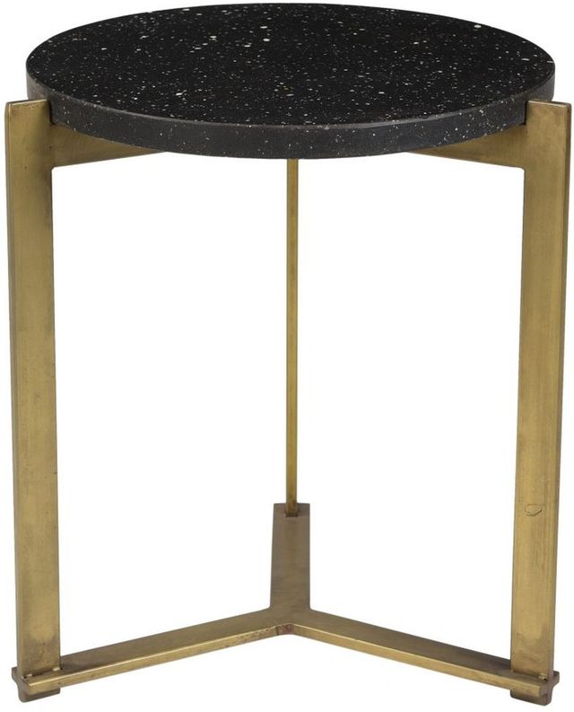 Moe's Home Collection Syd Black Terrazzo End Table with Antique Brass Iron Base-0
