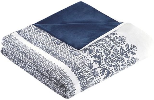Olliix by INK+IVY Navy Full/Queen Mila Cotton Printed Duvet Cover Set-1