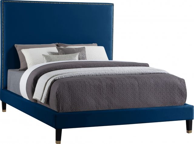Meridian Furniture Harlie Navy Velvet Full Bed-0