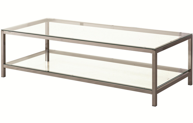 Coaster® Trini Glass Top Black Nickel Coffee Table with Glass Shelf-0