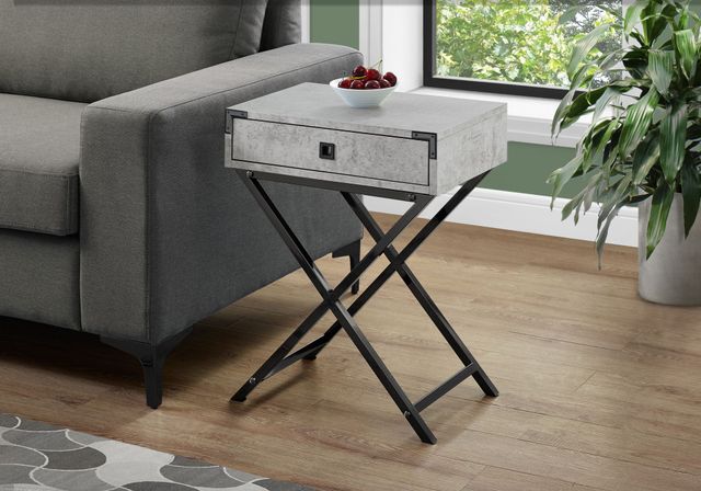 Monarch Specialties Inc. Grey Cement 24"H Accent Table with Black NIckel  Metal Legs-2