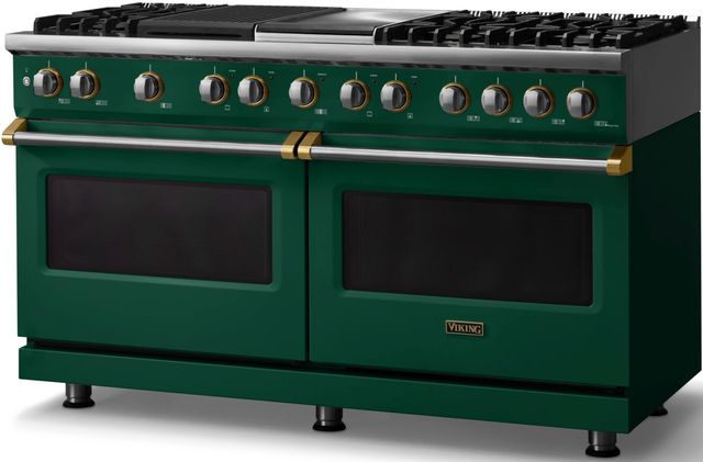 Viking® 5 Series 60" Ivy Pro Style Dual Fuel (NG) Range with Brushed Brass Trim-2