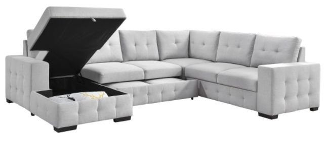 Mazin Furniture Geneva 4-Piece Light Gray Left-Arm Facing Pullout Sleeper Sectional and Storage Chaise-1