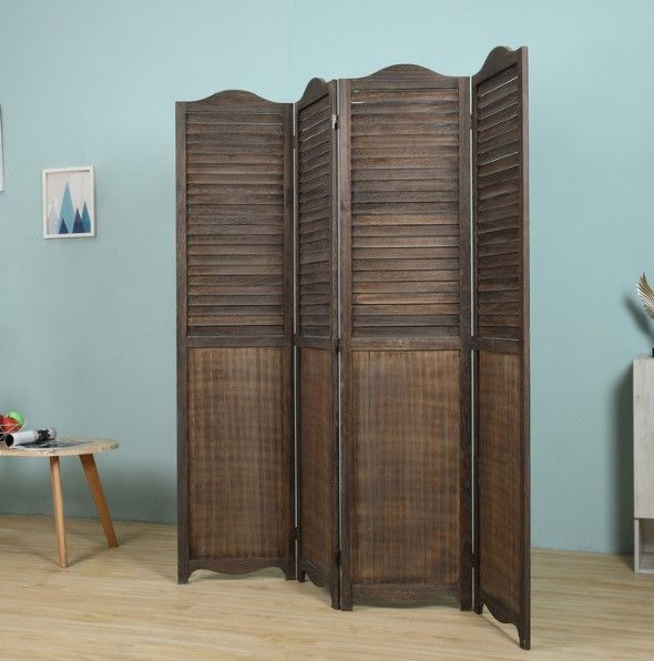 Milton Greens Stars Antique Brown 4-Panel Arc Top Room Divider-3