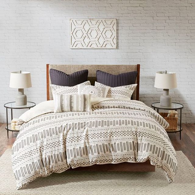 Olliix by INK+IVY Ivory/Charcoal Full/Queen Rhea Cotton Jacquard Comforter Mini Set-0