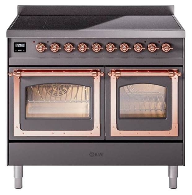 Ilve® Nostalgie II Noblesse 40'' Graphite Matte Pro Style Induction Range with Copper Trim-0