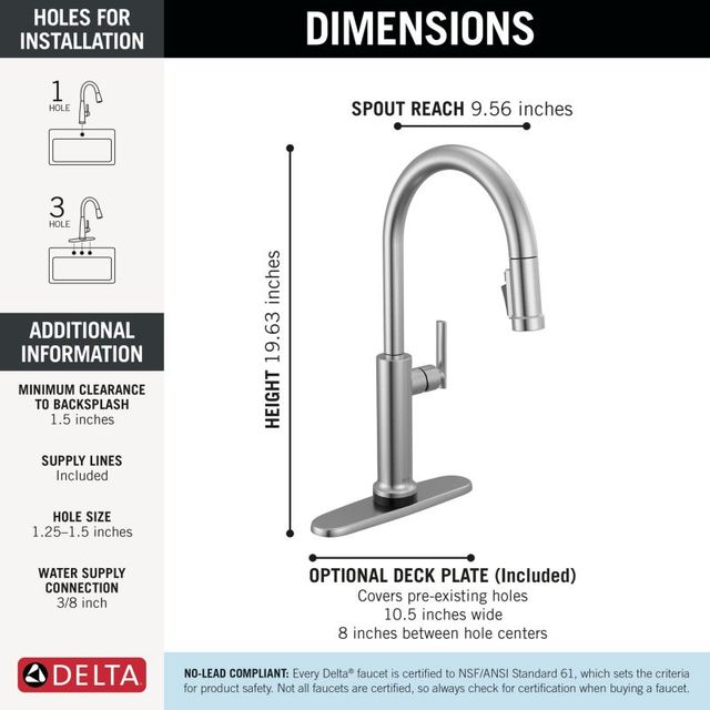 Delta Altado™ Arctic Stainless Touch2O® Technology Bar/Preparation Kitchen Faucet with Touchless Technology-1