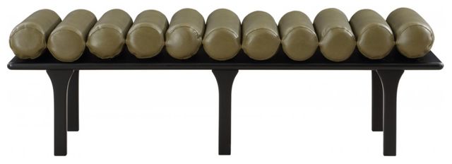 Meridian Furniture Landon Olive/Black Vegan Leather Bench-1