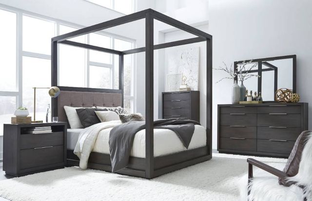 Modus Furniture Oxford Basalt Gray/Dolphin Canopy King Upholstered Canopy Bed-1