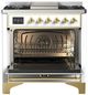Ilve® Majestic III 36" Custom Pro Style Dual Fuel Natural Gas Range with Solid Door and Brass Trim-1