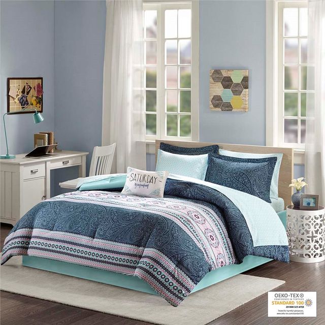Olliix by Intelligent Design Gemma Blue Queen Comforter and Sheet Set-0