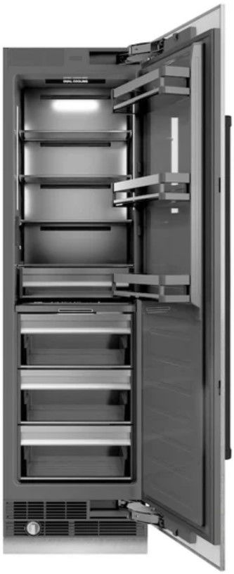 ZLINE Autograph Edition 24" 12.5 Cu. Ft. Satin Stainless Steel Column Refrigerator with Graphite Gray Interior and Matte Black Accents-1