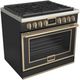 Fulgor Milano® Evoque 400 Series 36” Glossy Black Pro Style Dual Fuel Range with Brushed Brass Trim-0