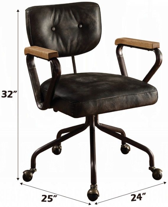 ACME Furniture Hallie Vintage Black Leather Office Chair-2