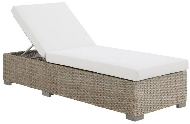 Elements International Ollie Tan/White Cream Olefin and Rattan Outdoor Chaise Lounge