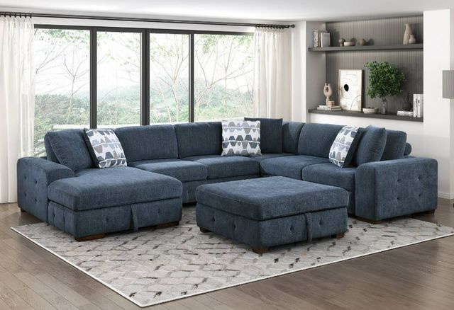 Homelegance® Raife 5-Piece Blue Left-Arm Facing Sleeper Sectional with Chaise and Ottoman-1