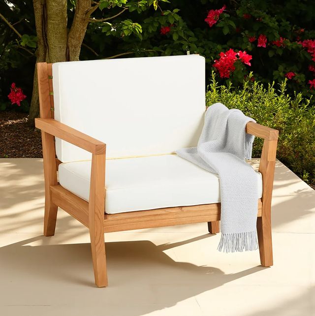 Linon Cannon Natural Teak Wooden Outdoor Armchair with Cushions-1