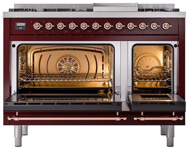 Ilve® Nostalgie II Series 48" Burgundy Pro Style Dual Fuel Range-2