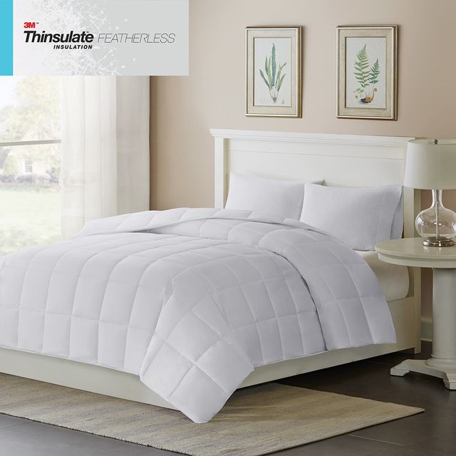 Olliix by Sleep Philosophy White Twin Warmer 300 Thread Count Cotton Sateen White Down Alternative 3M Thinsulate Comforter-1