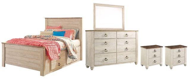 Signature Design by Ashley® Willowton 5-Piece Whitewash Twin Youth Panel Storage Bed Set-0